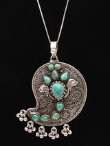 Turquoise Filigree Twin Bird Sterling Silver Pendant