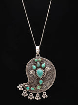 Turquoise Filigree Twin Bird Sterling Silver Pendant