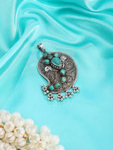 Turquoise Filigree Twin Bird Sterling Silver Pendant