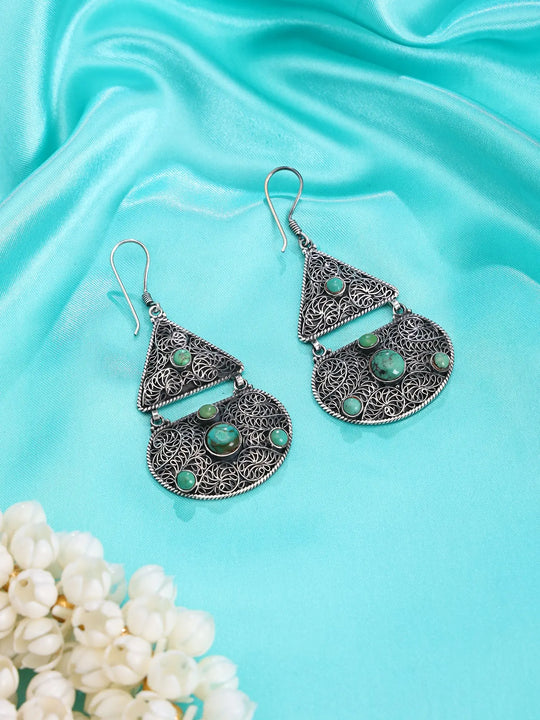 Sterling Silver Turquoise Filigree Geometric Drop Earrings