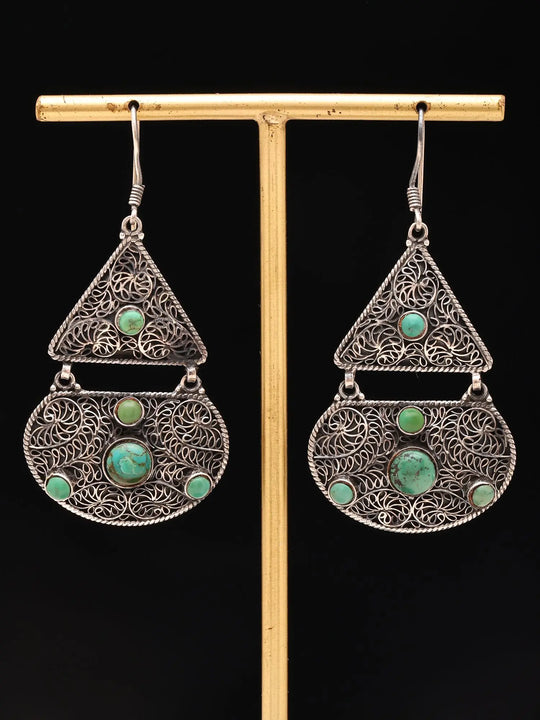 Sterling Silver Turquoise Filigree Geometric Drop Earrings