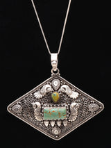 Turquoise and Silver Filigree Peacock Pendant