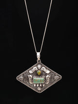 Turquoise and Silver Filigree Peacock Pendant