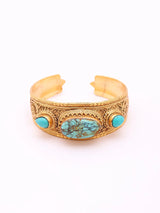 Turquoise and Filigree Gold Tone Sterling Silver Cuff Bracelet