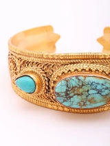 Turquoise and Filigree Gold Tone Sterling Silver Cuff Bracelet