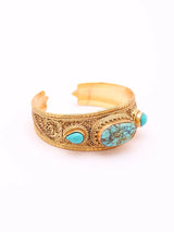 Turquoise and Filigree Gold Tone Sterling Silver Cuff Bracelet