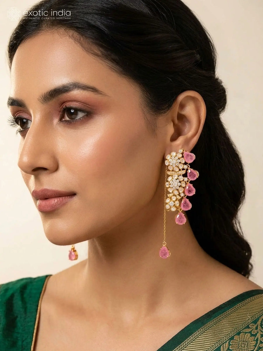 Floral Stone Studded Sterling Silver Earrings