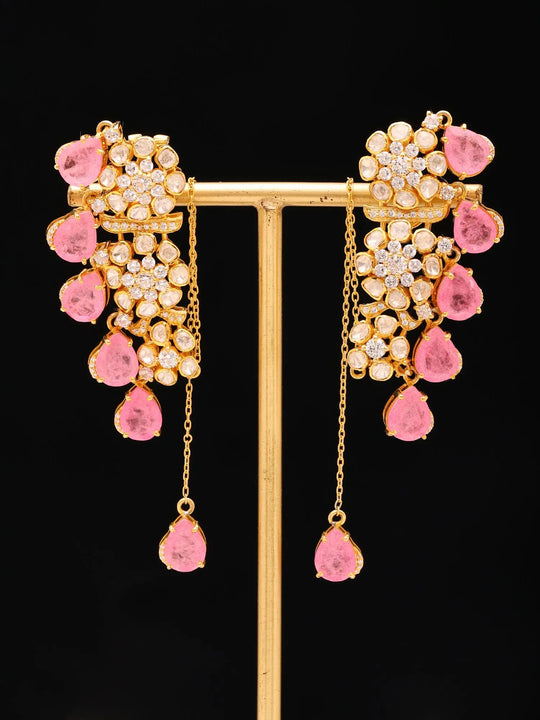 Floral Stone Studded Sterling Silver Earrings