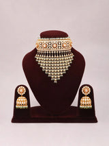 Kundan Style Sterling Silver Bridal Choker and Jhumka Earrings Set