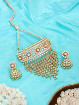 Kundan Style Sterling Silver Bridal Choker and Jhumka Earrings Set