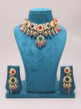 Multicolour Stone Studded Sterling Silver Necklace and Earrings Set
