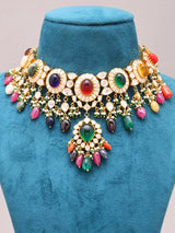 Multicolour Stone Studded Sterling Silver Necklace and Earrings Set