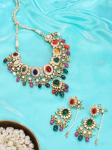 Multicolour Stone Studded Sterling Silver Necklace and Earrings Set