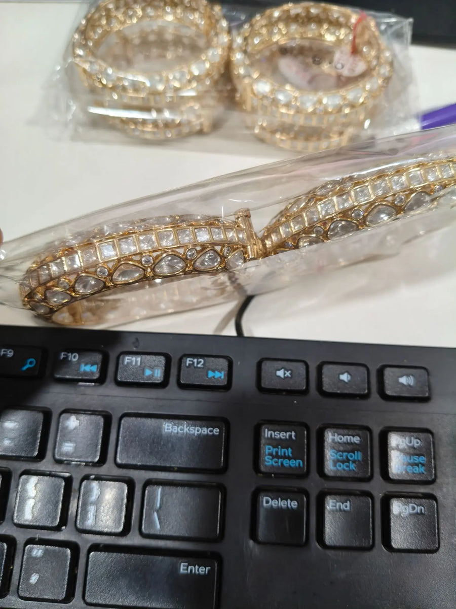 Kundan Stone Studded Openable Brass Bangles (Pair)