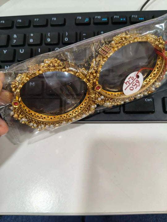 Rajwadi Kundan Openable Bangles with Bead Drops
