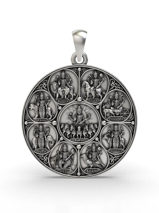 Navagraha Antique Sterling Silver Pendant
