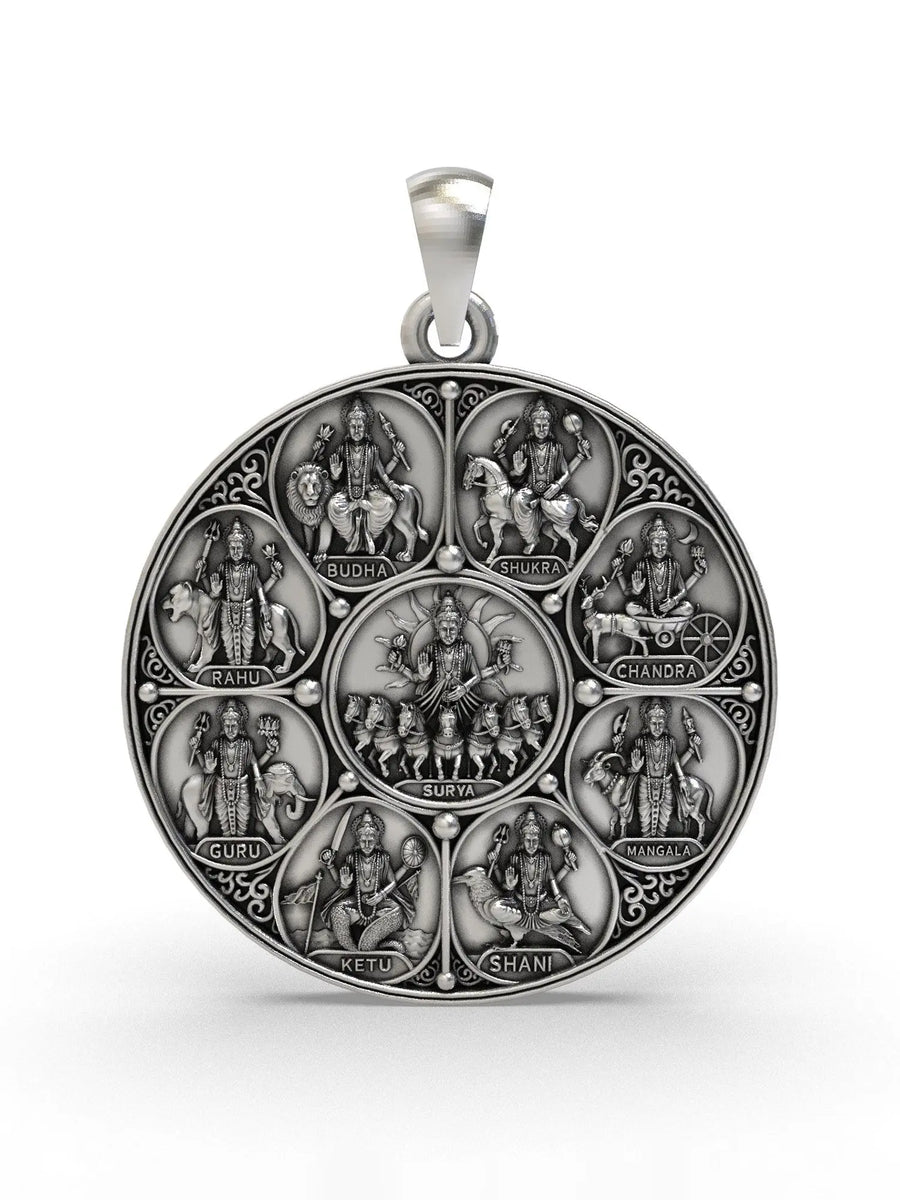 Navagraha Antique Sterling Silver Pendant