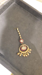 Antique Brass Maang Tikka with Meenakari Finish