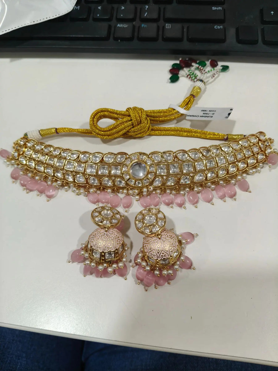 Antique Brass Necklace Set with Traditional Motifs