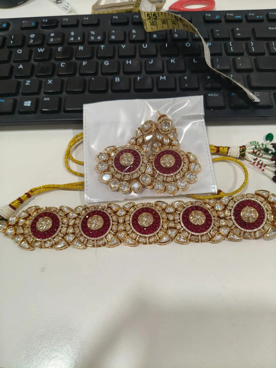 Black and Red Enamel Brass Necklace Set