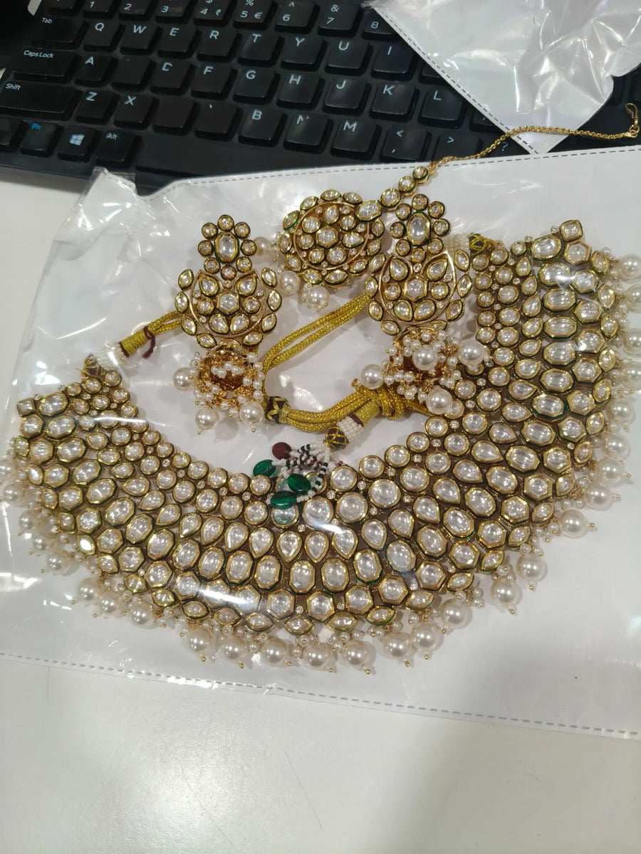 Antique Brass Necklace Set with Traditional Motifs