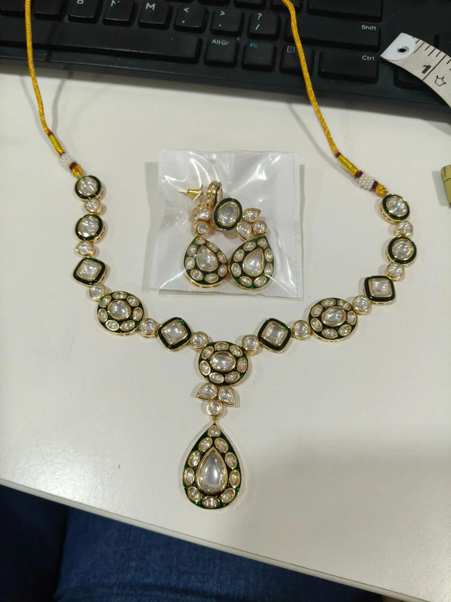 Antique Brass Necklace Set with Traditional Motifs