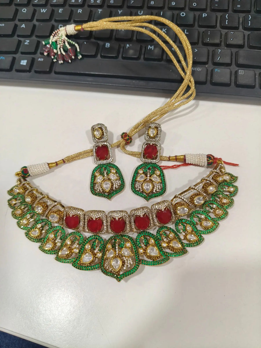 Antique Brass Necklace Set with Traditional Motifs