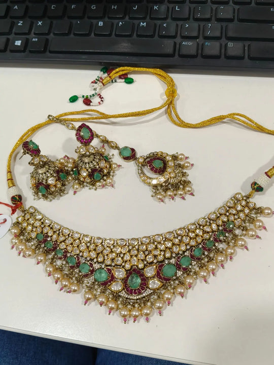 Brass Necklace Set with Traditional Indian Design