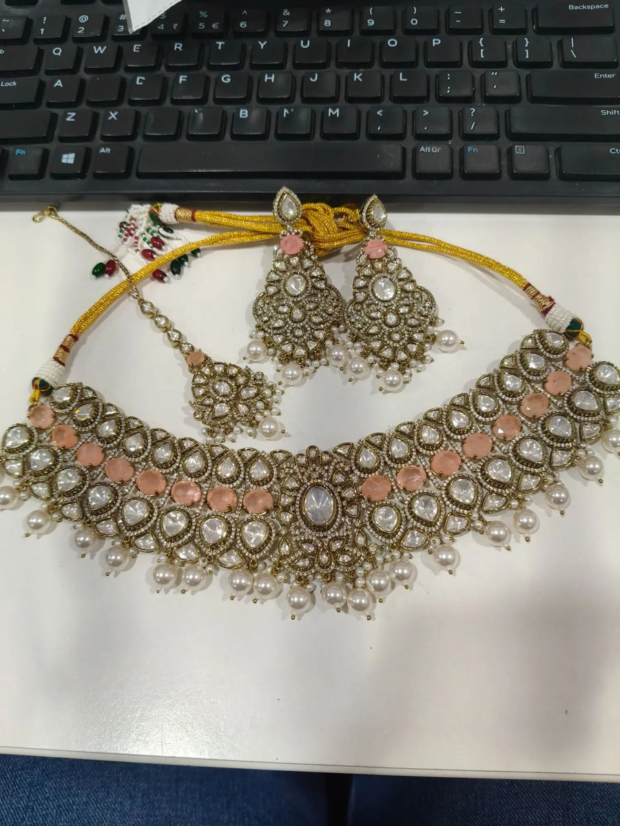 Antique Brass Necklace Set with Traditional Motifs