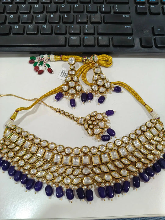 Blue and White Enamel Brass Necklace Set