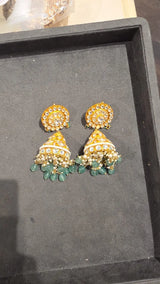 Antique Brass Jhumka Earrings with Meenakari Finish