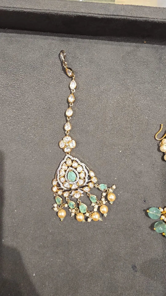 Antique Brass Floral Maang Tikka with Chain Detail
