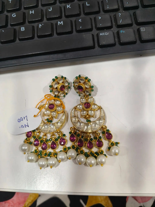 Antique Brass Earrings with Traditional Meenakari Finish