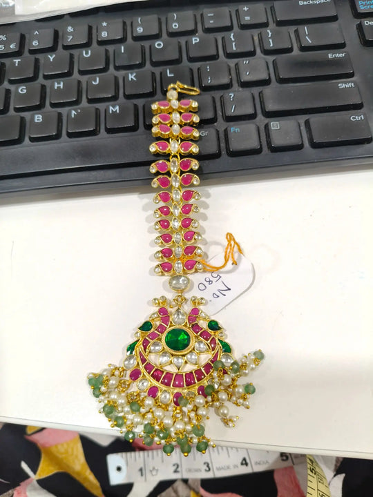 Antique Finish Brass Jhumka Earrings with Meenakari Detail