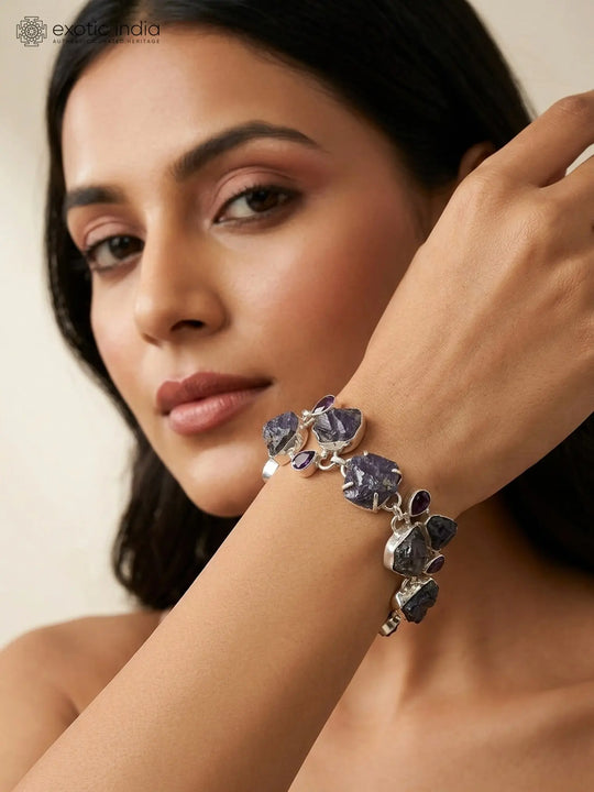 Tanzanite and Faceted Amethyst Sterling Silver Toggle Bracelet