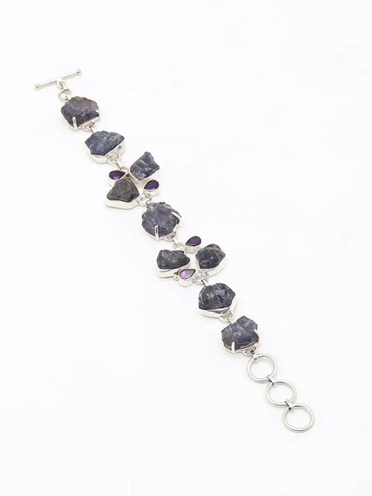 Tanzanite and Faceted Amethyst Sterling Silver Toggle Bracelet