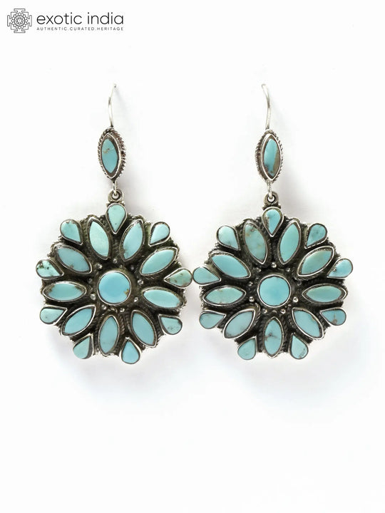 Tibetan Turquoise Flower Sterling Silver Earrings