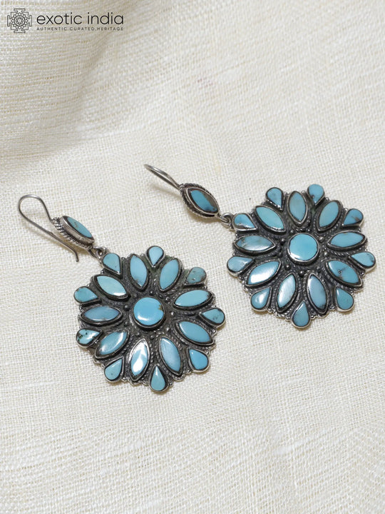 Tibetan Turquoise Flower Sterling Silver Earrings