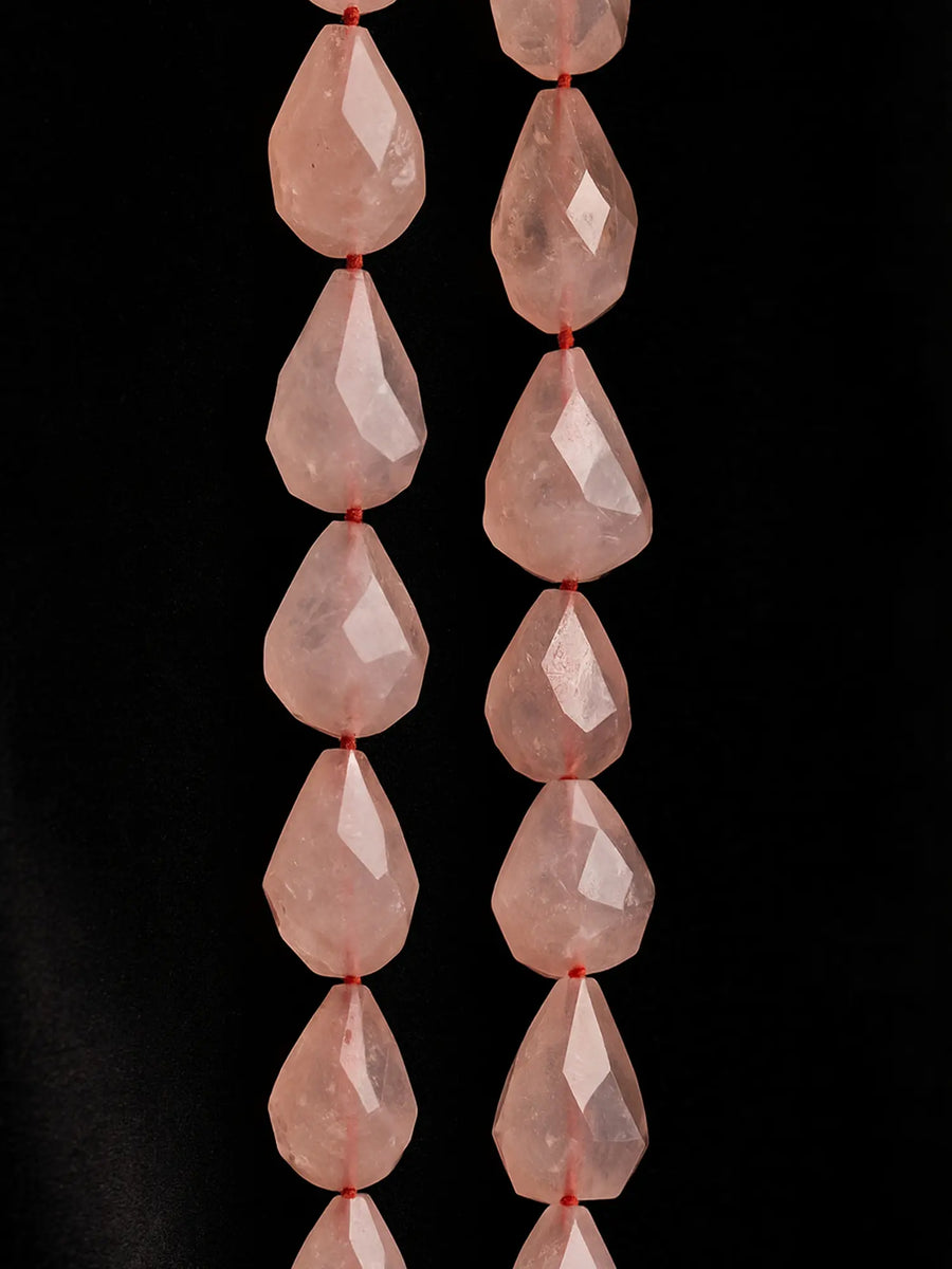 Faceted Rose Quartz Straight Drilled Drop Necklace Beads