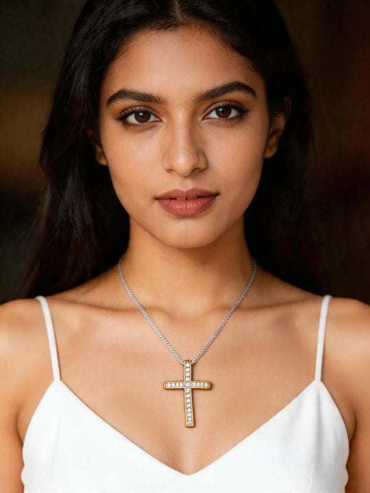 Stone Studded Brass Cross Pendant