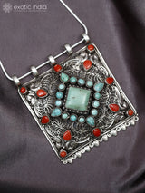 Turquoise and Coral Filigree Sterling Silver Pendant