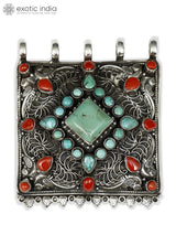 Turquoise and Coral Filigree Sterling Silver Pendant