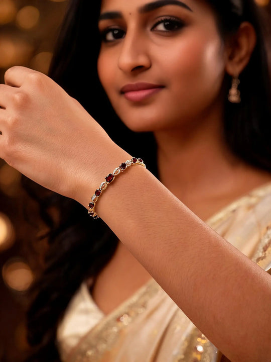 Oval Cut Garnet Sterling Silver Adjustable Bracelet