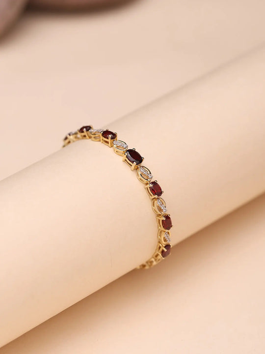 Oval Cut Garnet Sterling Silver Adjustable Bracelet
