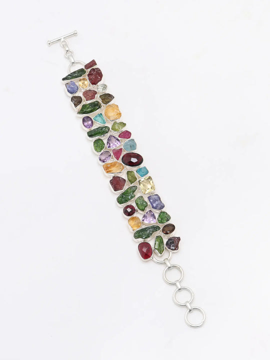 Raw Gemstone Toggle Clasp Sterling Silver Bracelet