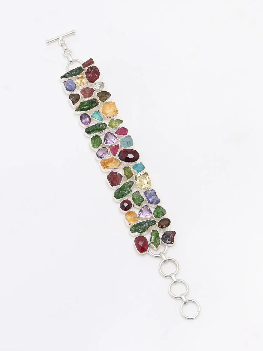 Raw Gemstone Toggle Clasp Sterling Silver Bracelet