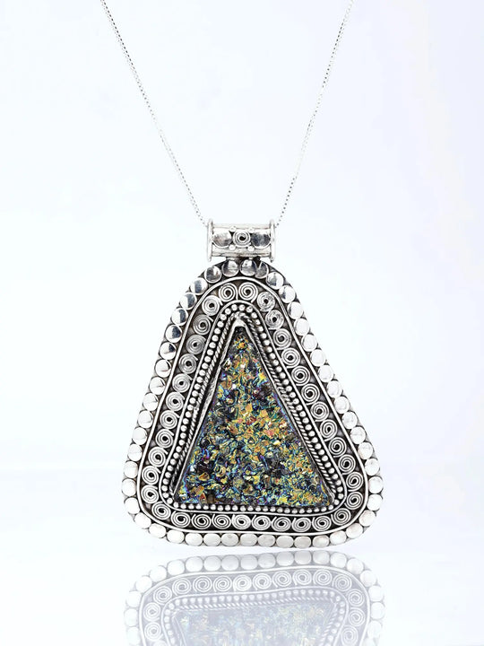 Triangular Peacock Sterling Silver Pendant