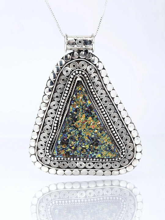 Triangular Peacock Sterling Silver Pendant