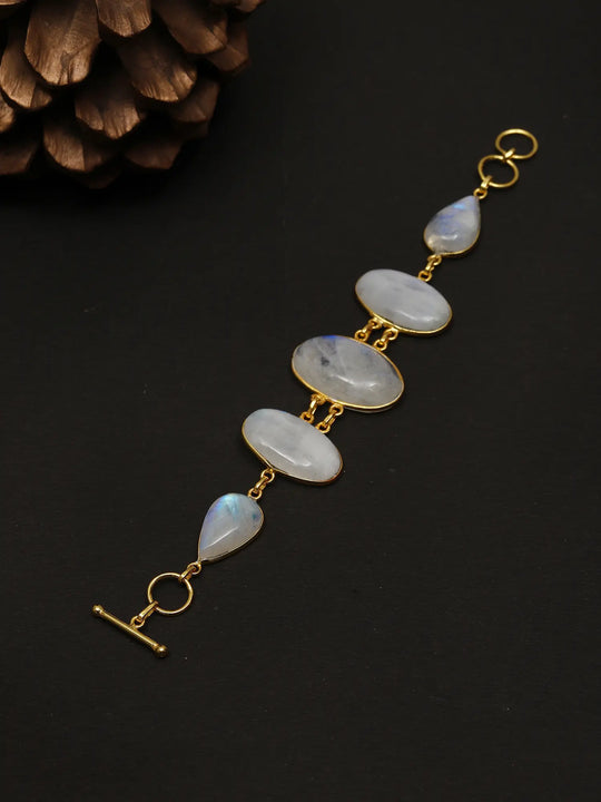 Cabochon Rainbow Moonstone Sterling Silver Bracelet