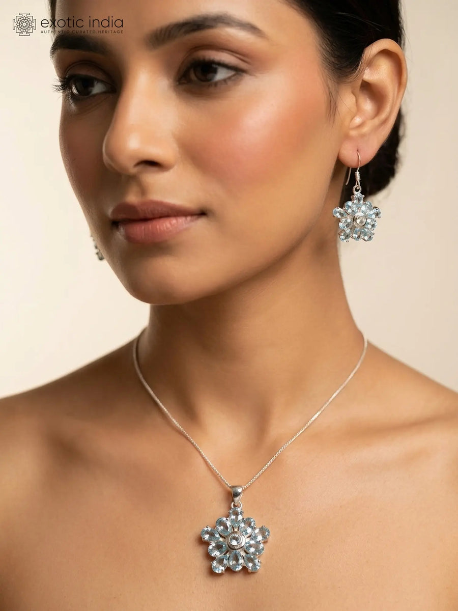 Blue Topaz Citrine and Iolite Sterling Silver Pendant and Earrings Set